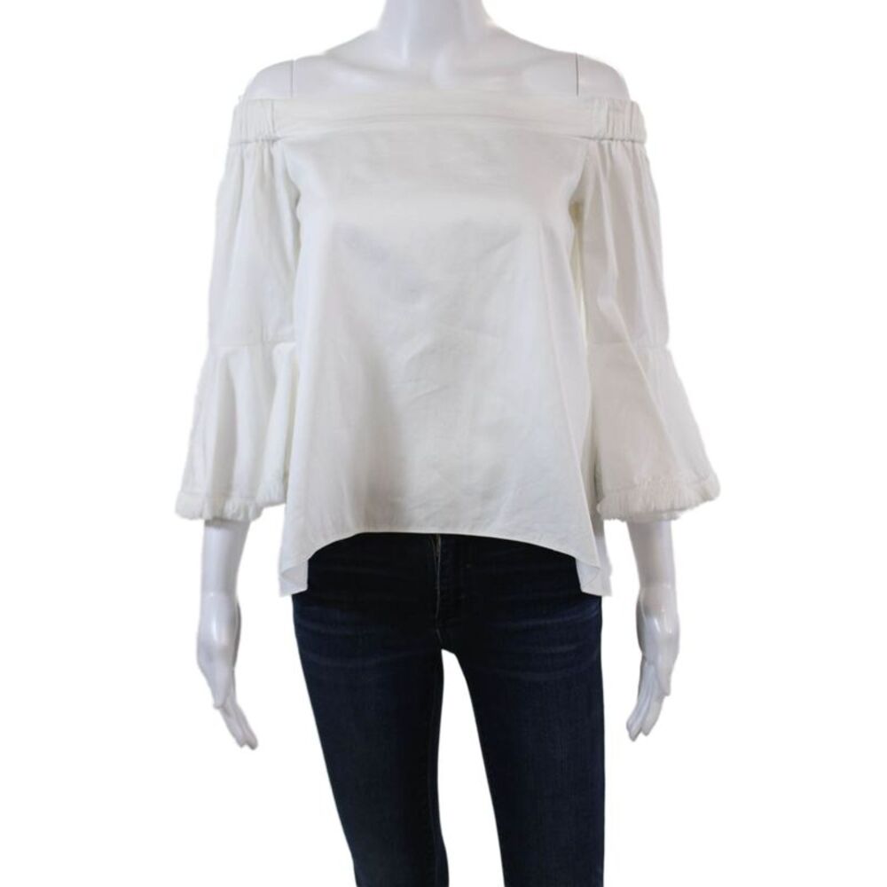 N Nicholas Womens Off The Shoulder Long Sleeves Blouse White Cotton Size 4